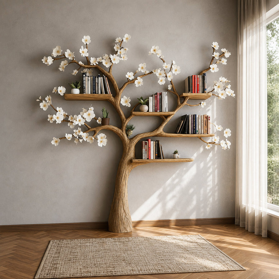 Rustic Flower Tree Bookshelf Living Room Or Bedroom Wall Display