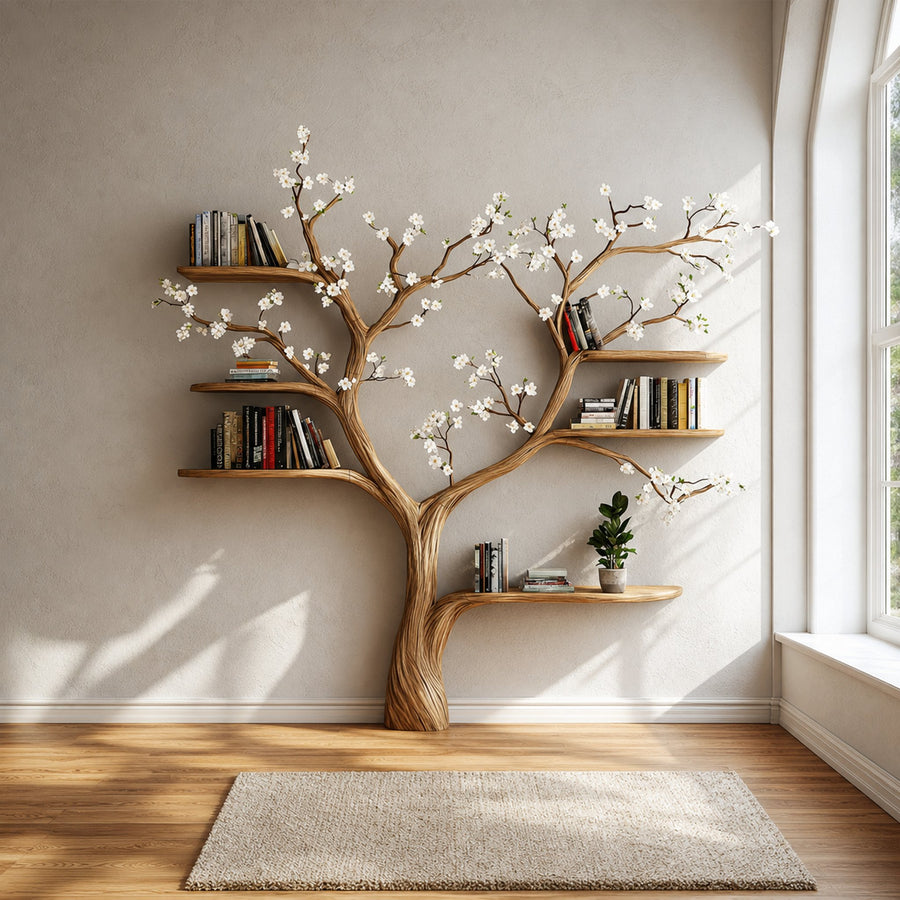 Rustic Flowering Tree Bookshelf Bedroom Or Living Room