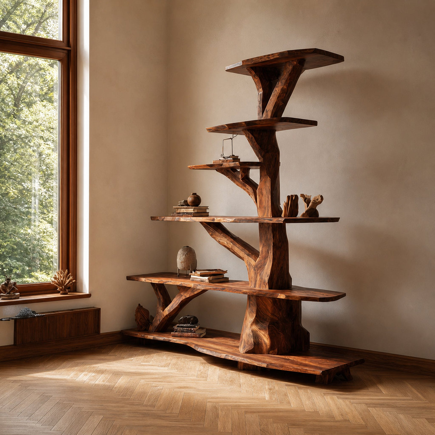 Rustic Free Standing Tree Bookshelf Living Room Or Bedroom