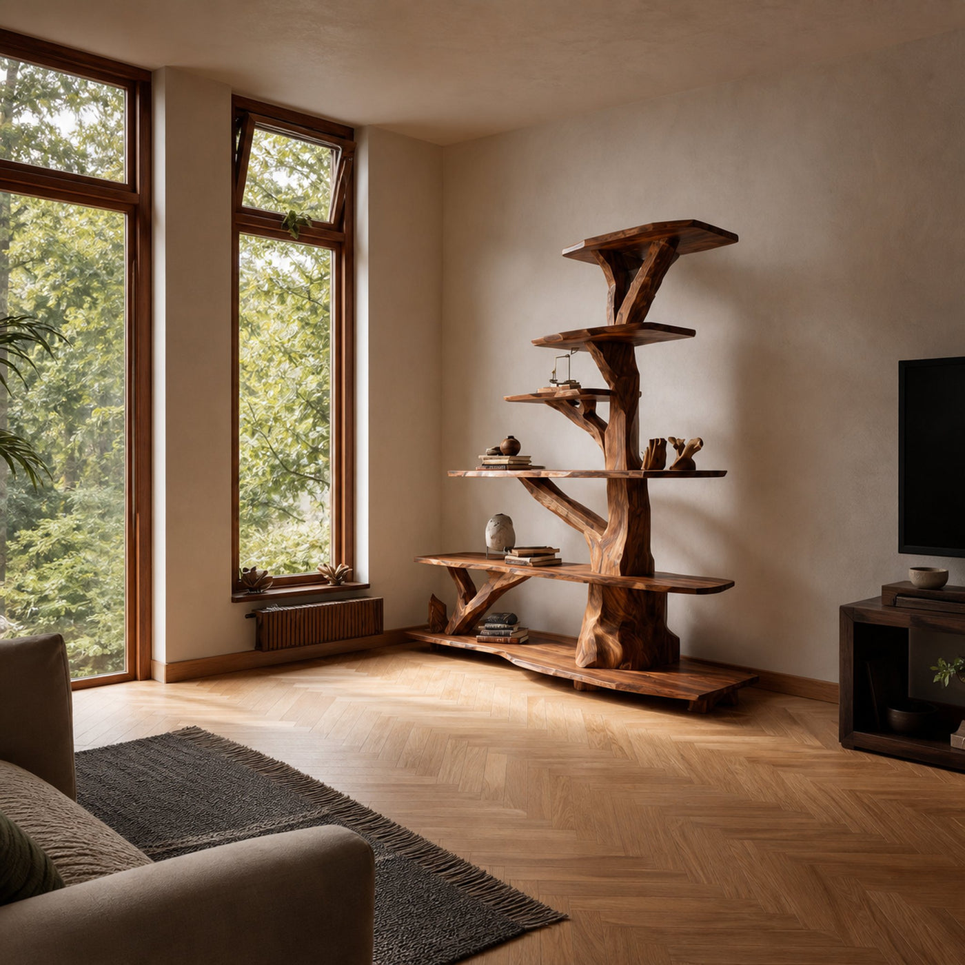 Rustic Free Standing Tree Bookshelf Living Room Or Bedroom - product view 2