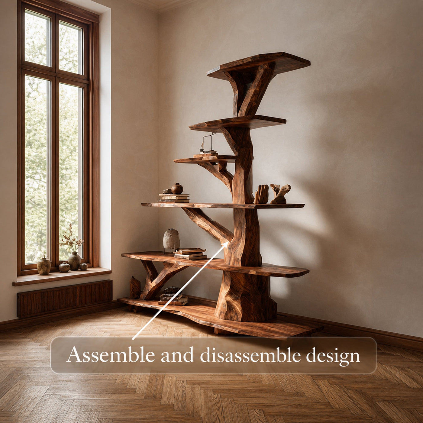 Rustic Free Standing Tree Bookshelf Living Room Or Bedroom - product view 3