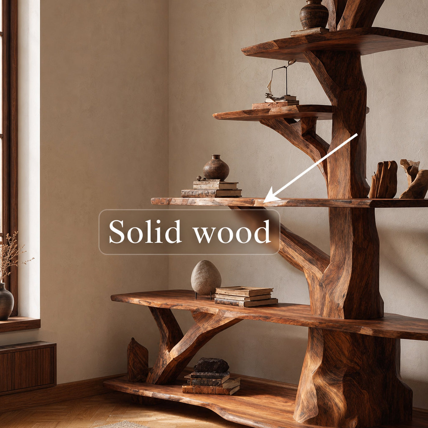 Rustic Free Standing Tree Bookshelf Living Room Or Bedroom - product view 4
