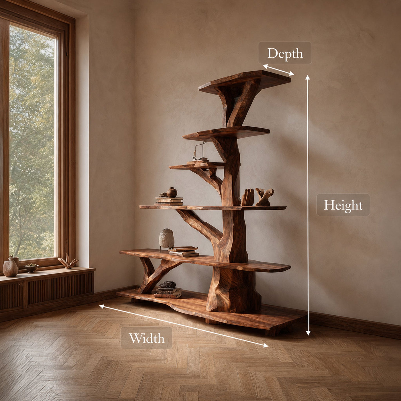 Rustic Free Standing Tree Bookshelf Living Room Or Bedroom - product view 5