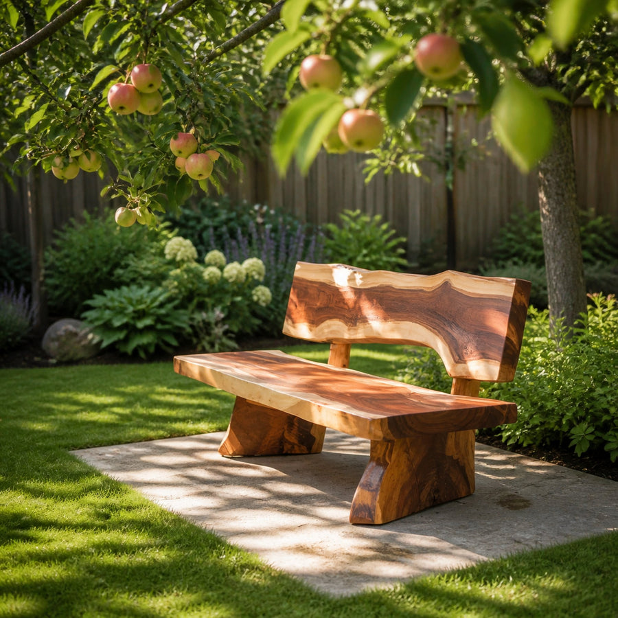 Rustic Garden Bench With Live Edge For Patio Orchard Or Backyard
