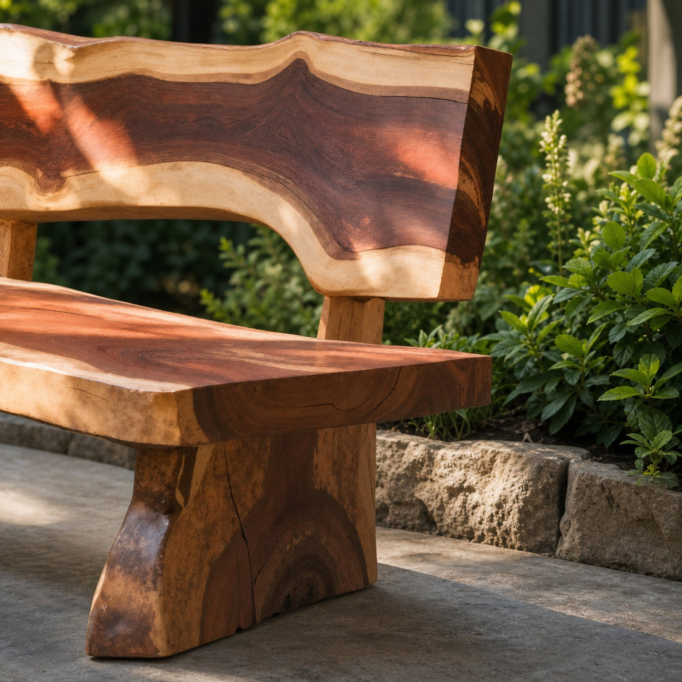 Rustic Garden Bench With Live Edge For Patio Orchard Or Backyard - product view 3