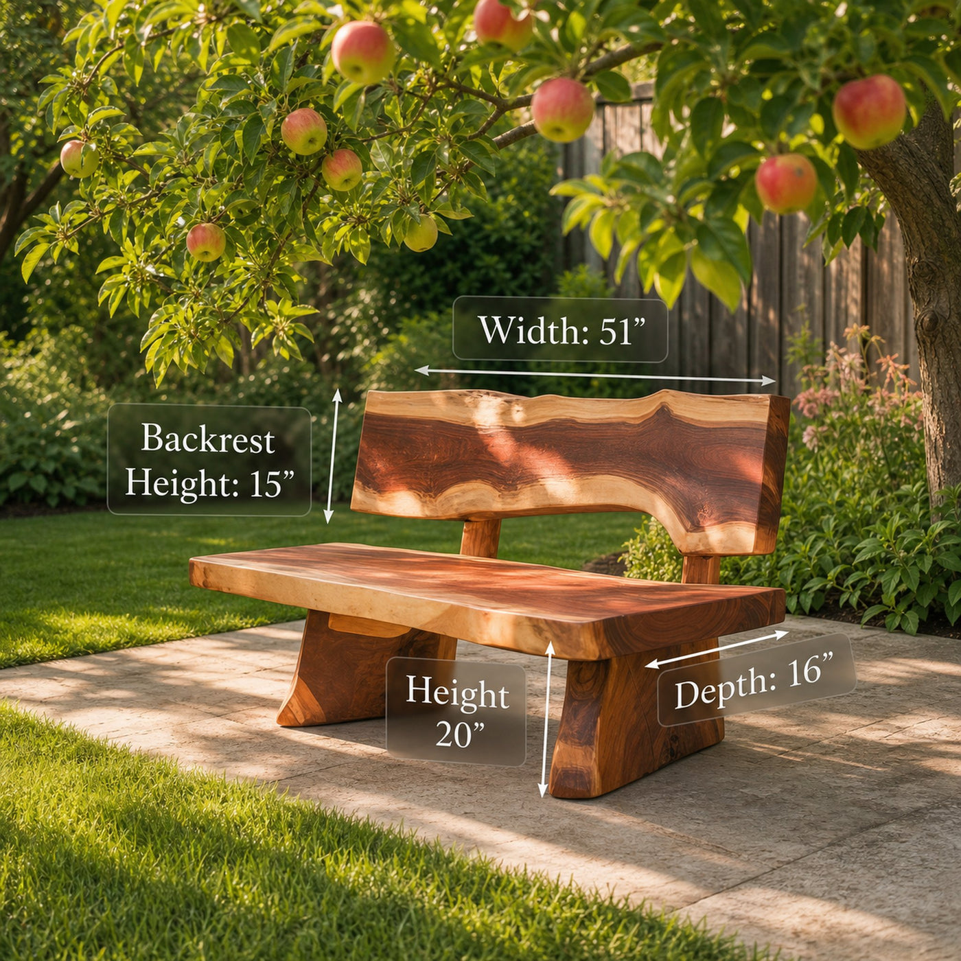 Rustic Garden Bench With Live Edge For Patio Orchard Or Backyard - product view 4