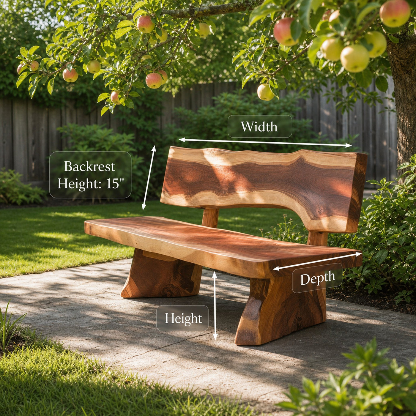 Rustic Garden Bench With Live Edge For Patio Orchard Or Backyard - product view 5
