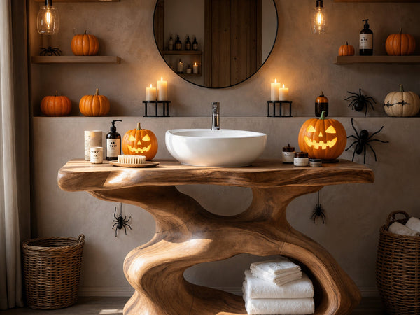 Rustic Halloween Solid Wood Live Edge Vanity For Timeless Bathroom Furniture