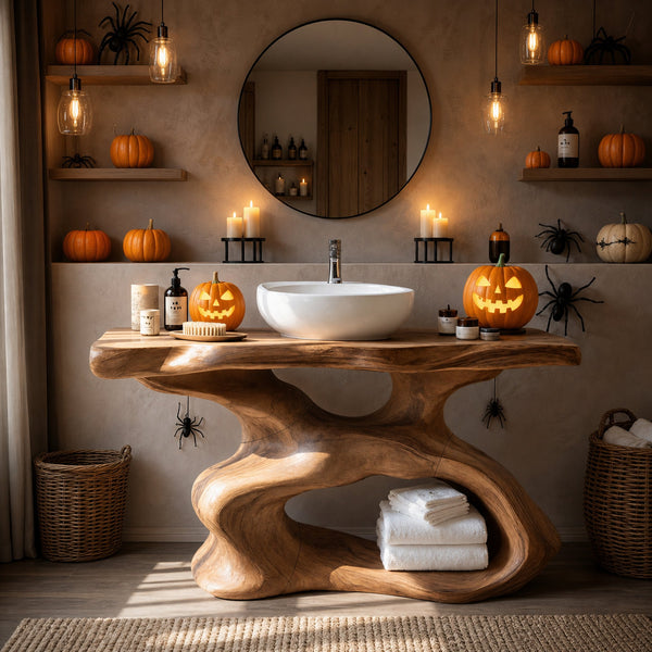 Rustic Halloween Solid Wood Live Edge Vanity For Timeless Bathroom Furniture
