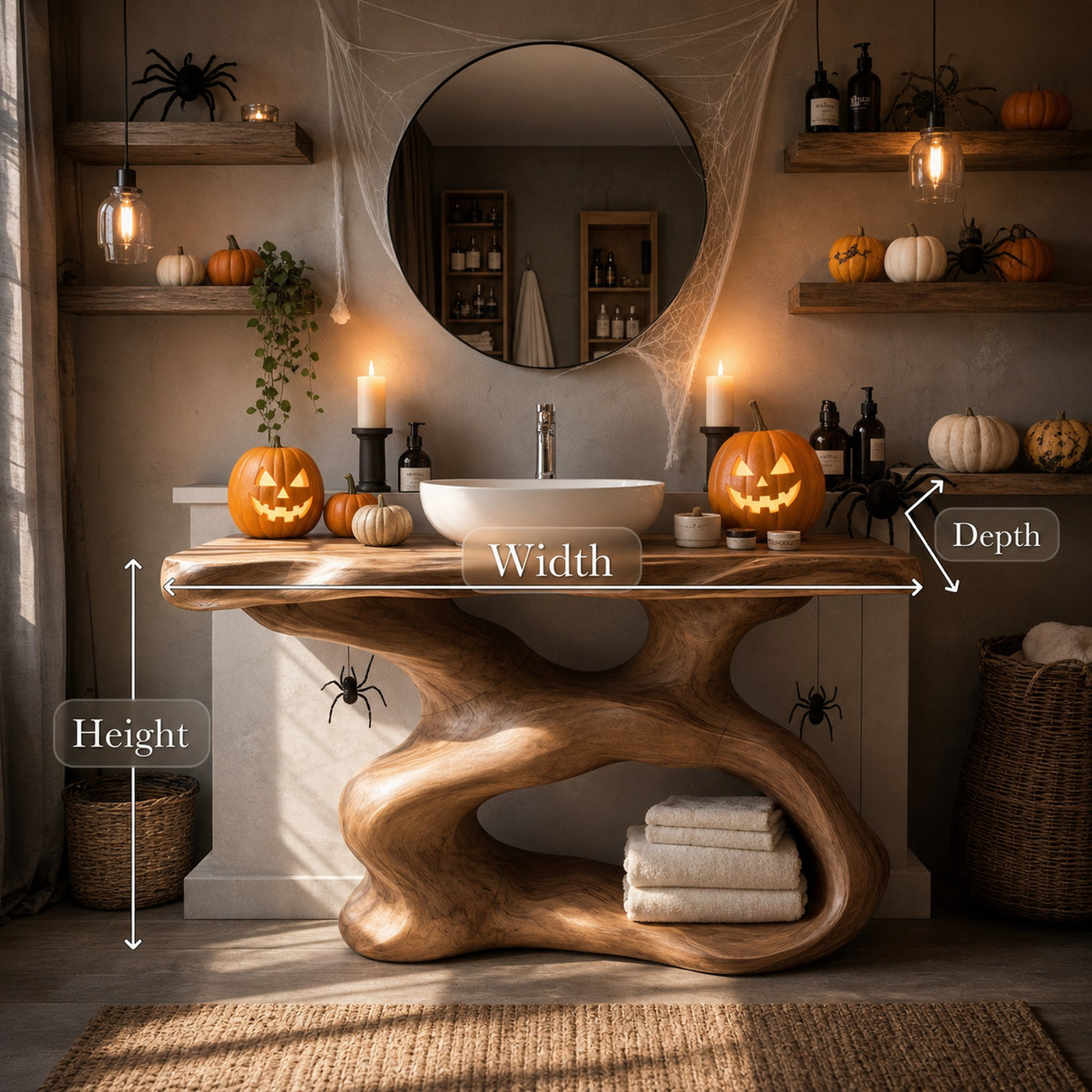 Rustic Halloween Solid Wood Live Edge Vanity For Timeless Bathroom Furniture - product view 6