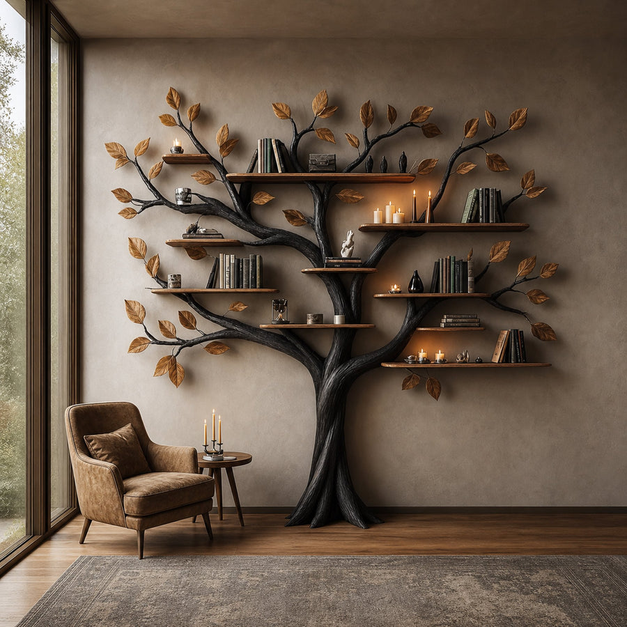 Rustic Halloween Tree Bookshelf Bedroom Wall Display