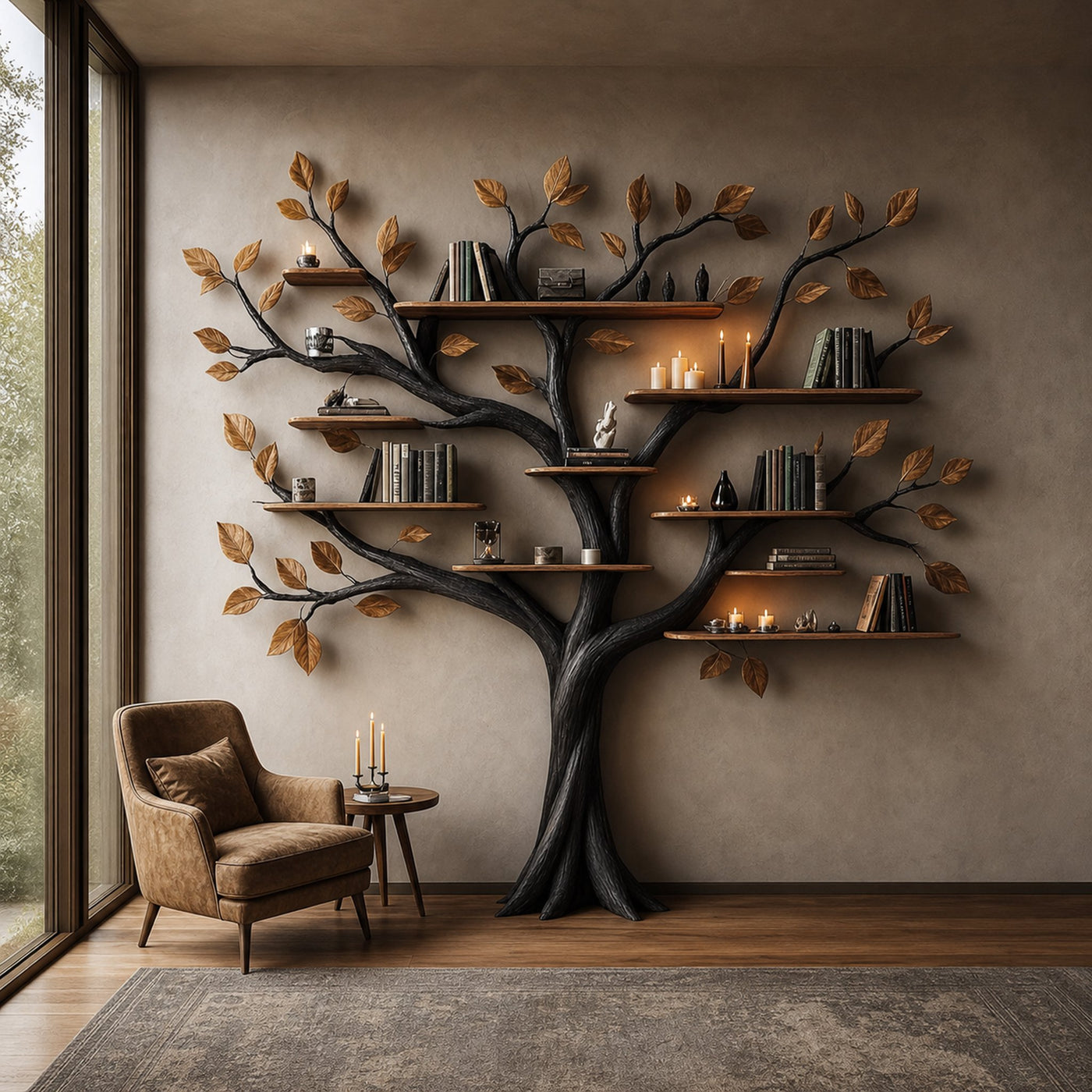 Rustic Halloween Tree Bookshelf Bedroom Wall Display