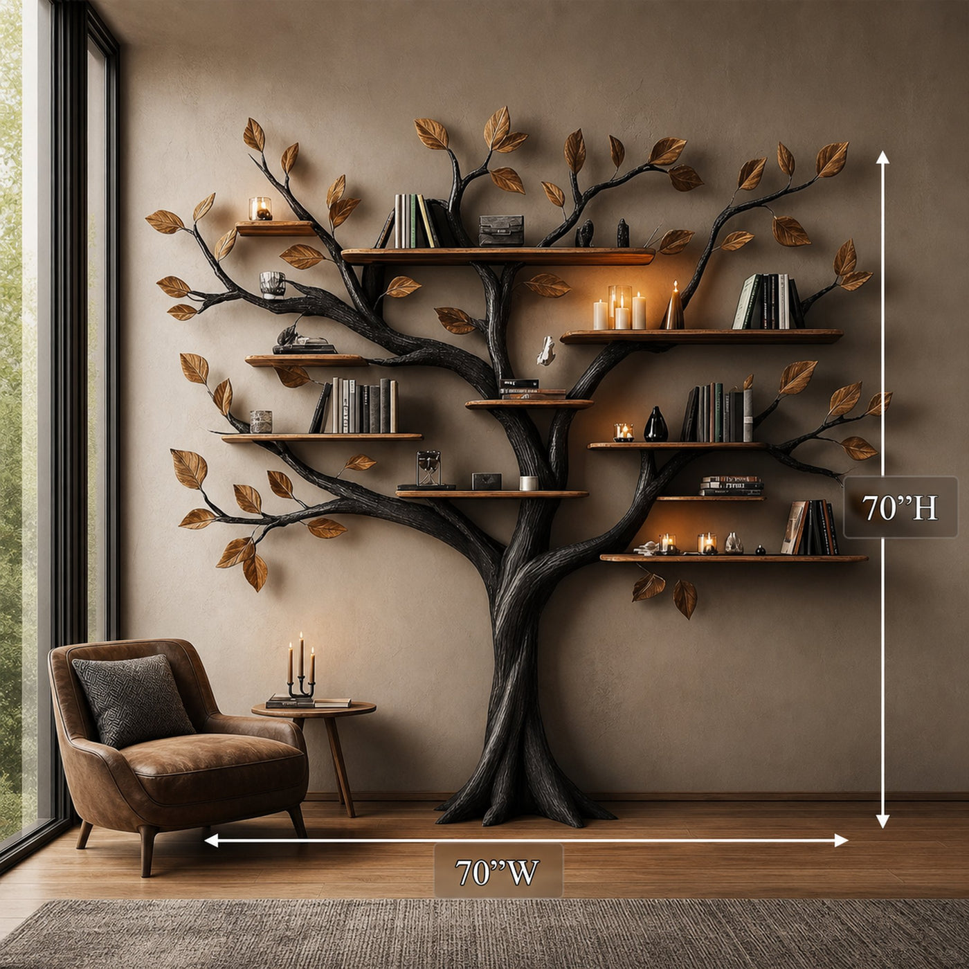Rustic Halloween Tree Bookshelf Bedroom Wall Display - product view 7