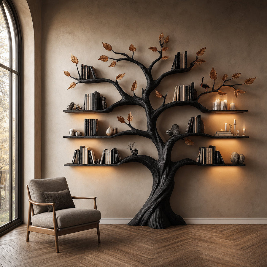 Rustic Halloween Tree Bookshelf Living Room Gothic Decor