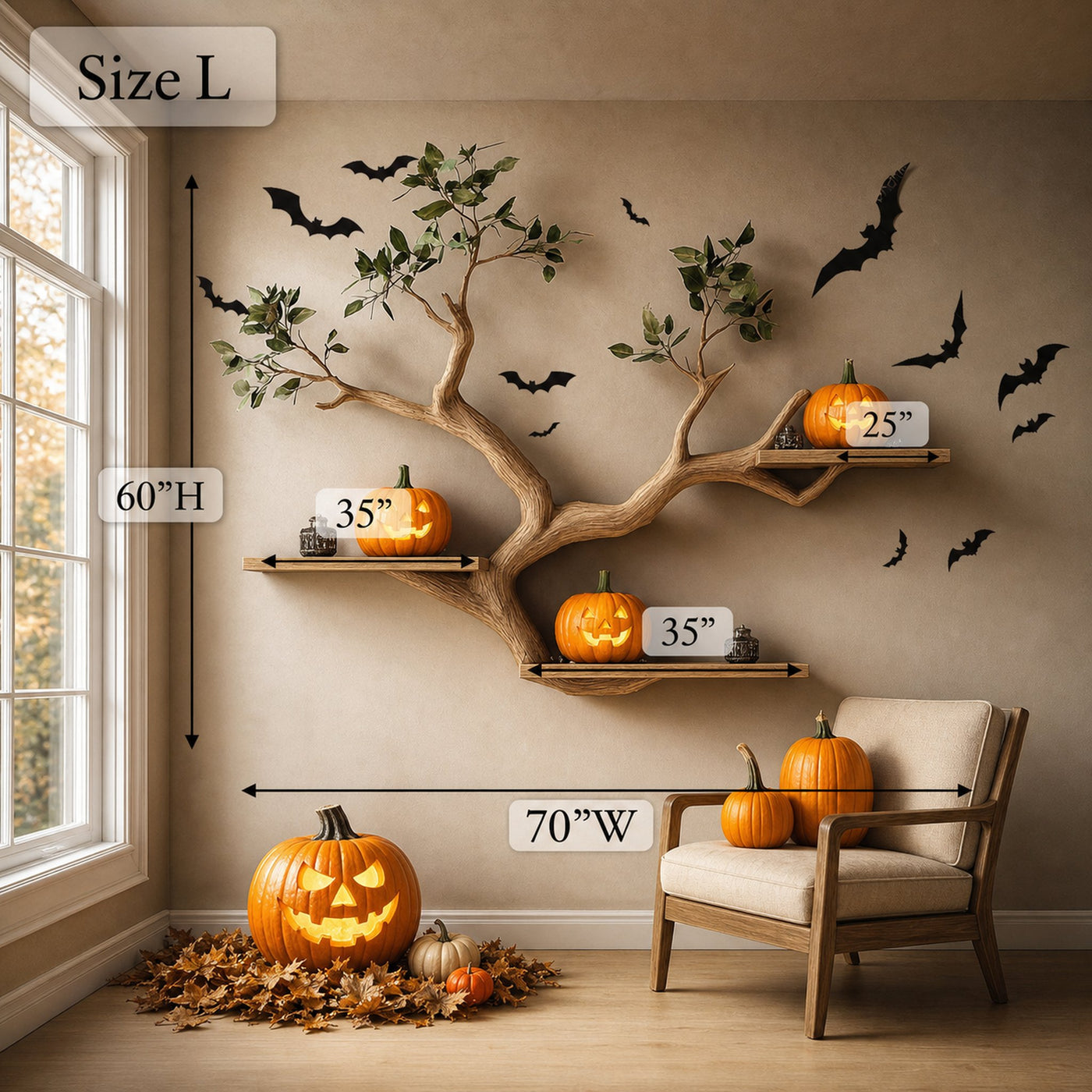 Rustic Halloween Tree Shelf Living Room - product view 7