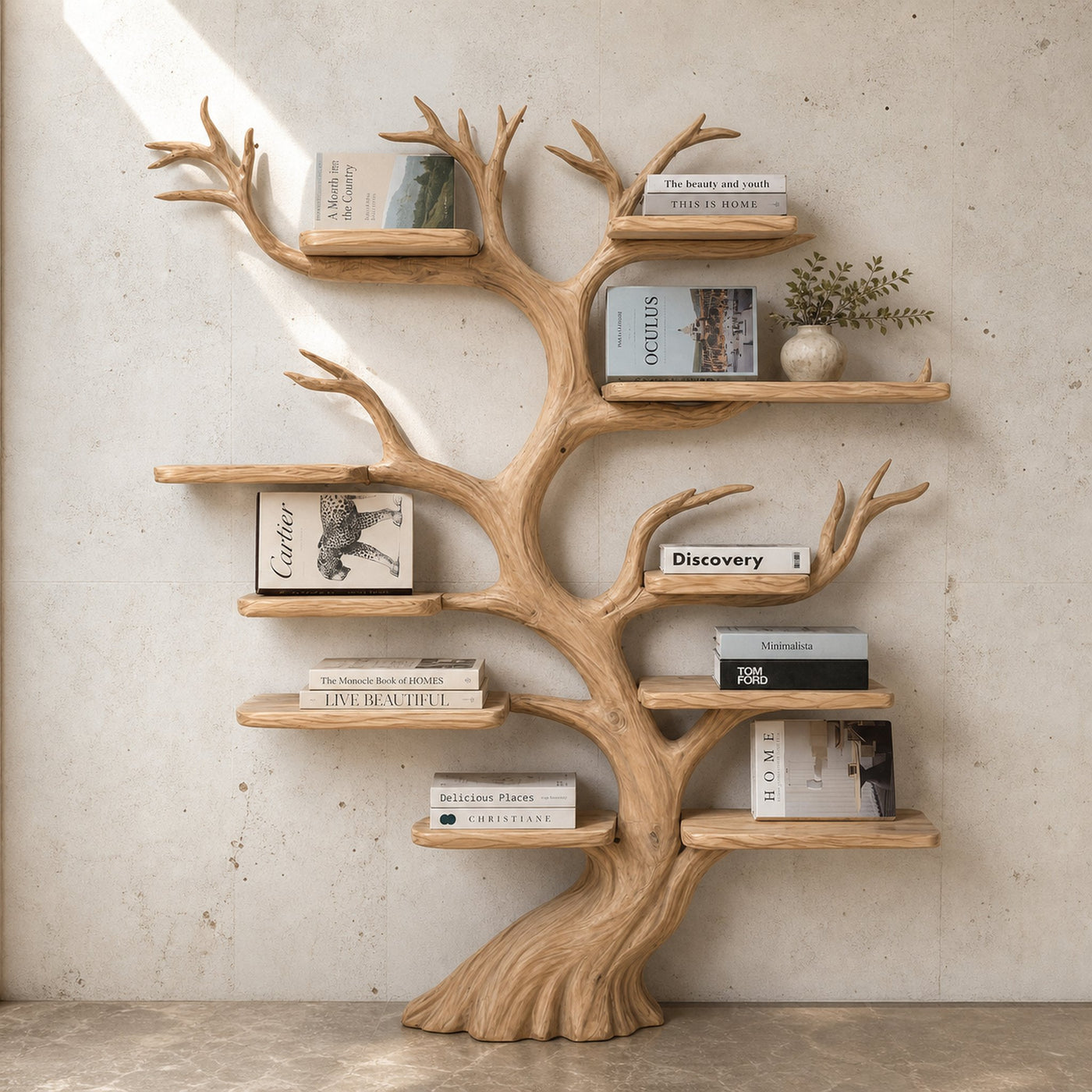 Rustic Hand Carved Tree Bookshelf Artistic Storage For Living Room - product view 5