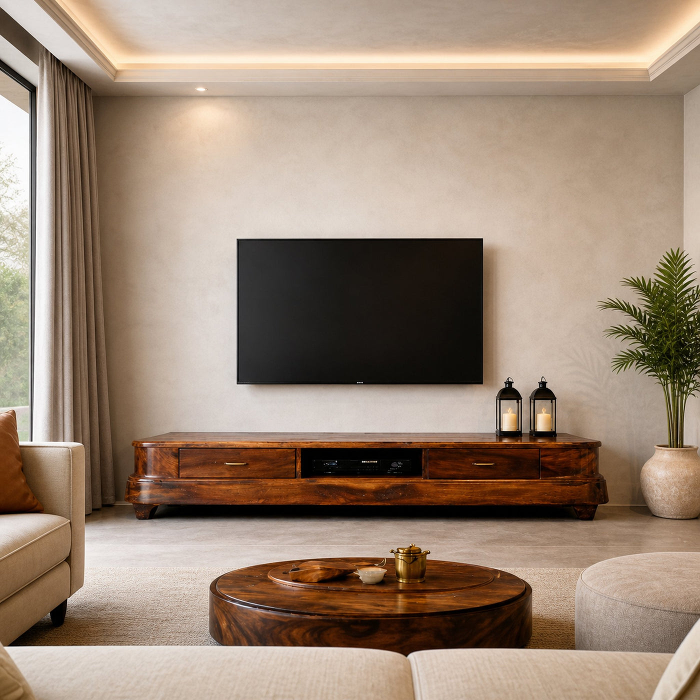 Rustic Handcrafted Media Storage Cabinet Solid Wood Living Room Interior Minimal Design