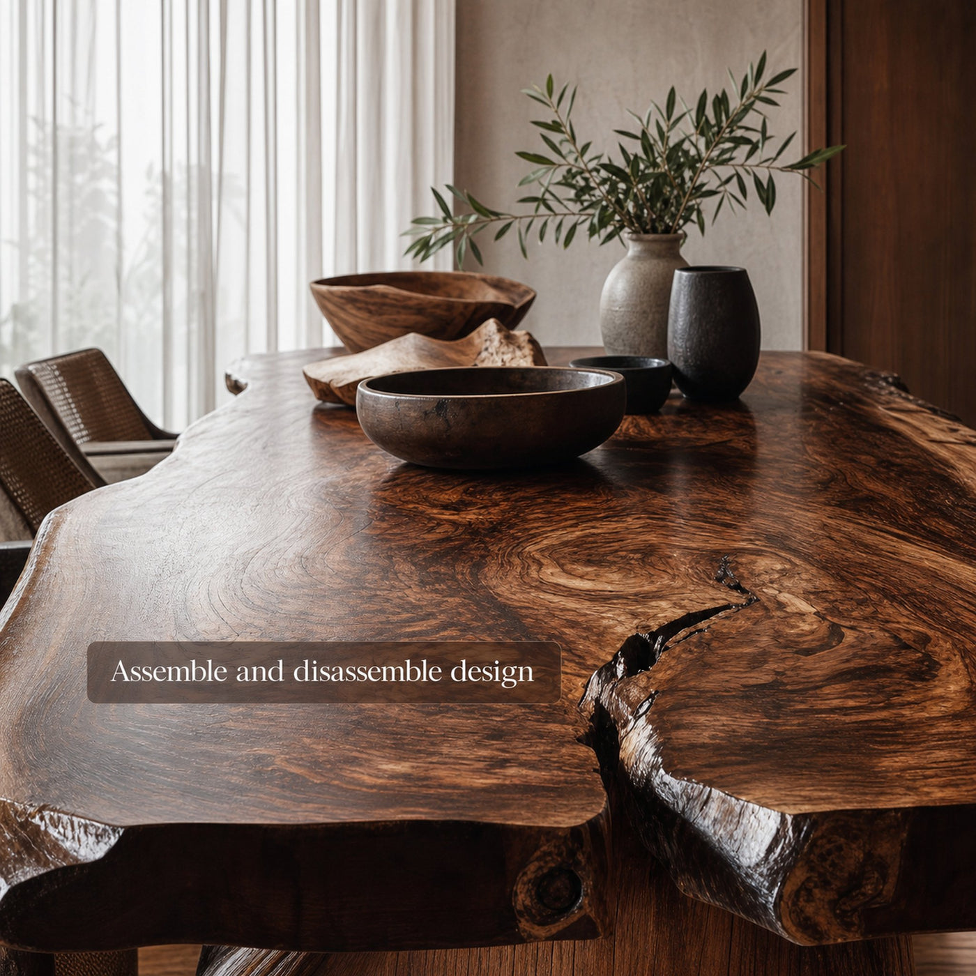Rustic Handcrafted Solid Wood Dining Table Dining Room - product view 3