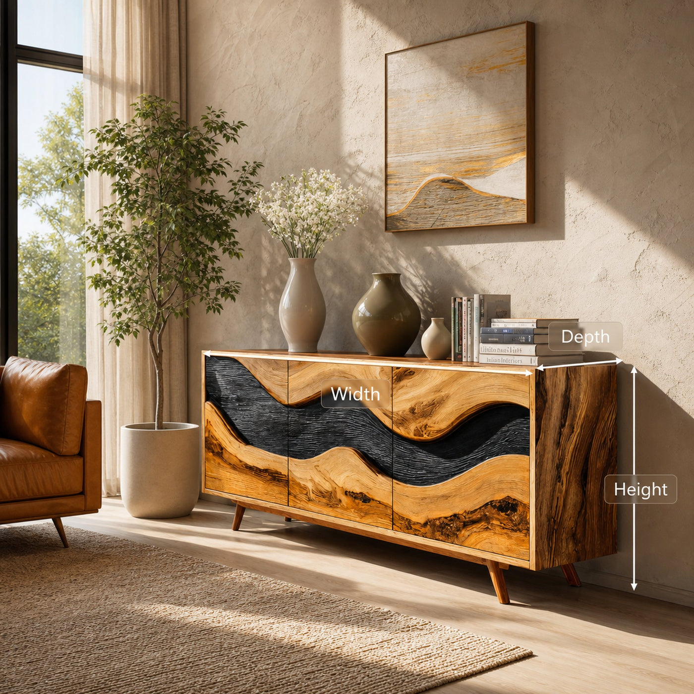 Rustic Handcrafted Wave Sideboard For Living Room - product view 6