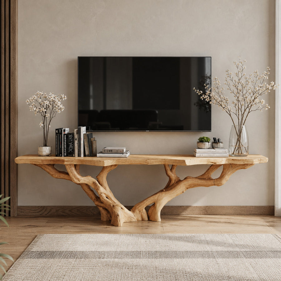 Rustic Handmade Live Edge TV Console For Living Room And Bedroom