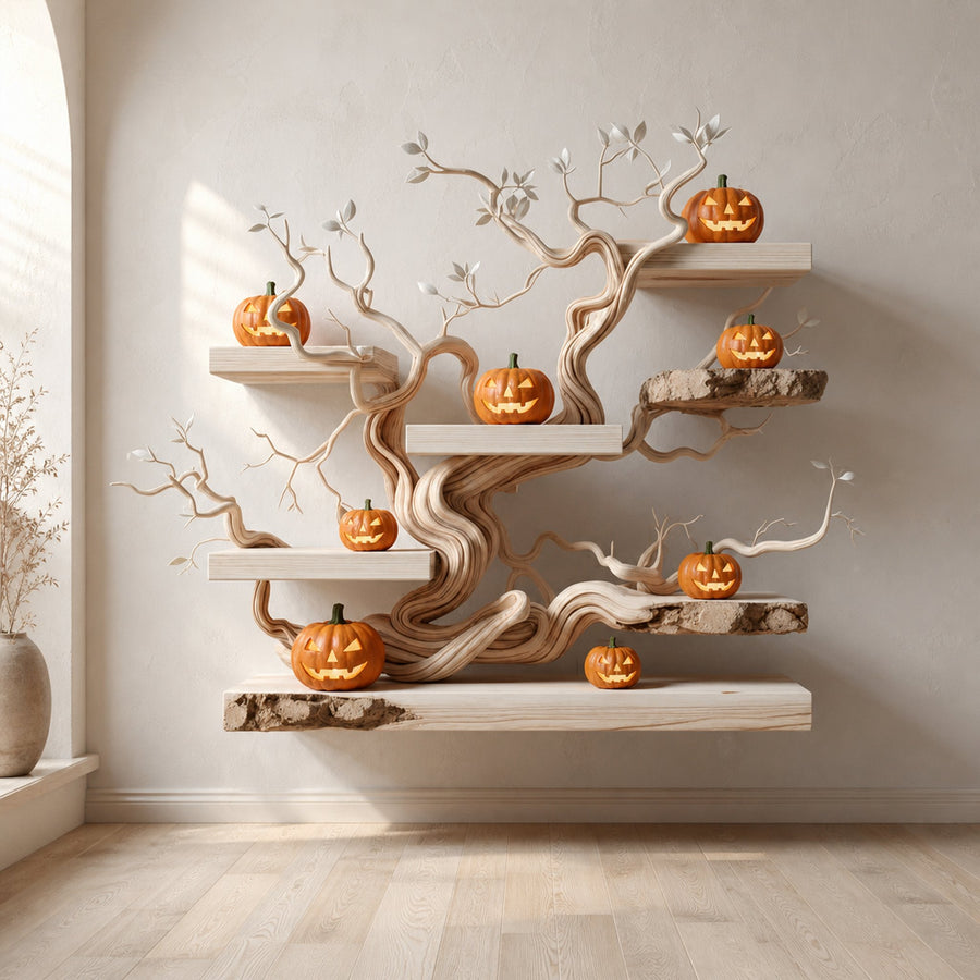 Rustic Handmade Wooden Bookshelf Wall Decor Halloween Style
