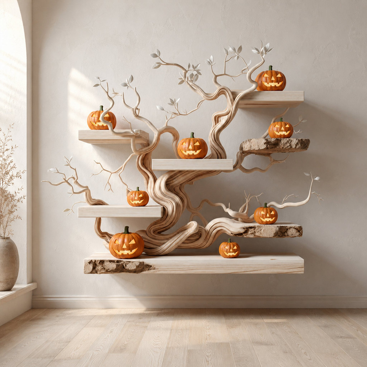 Rustic Handmade Wooden Bookshelf Wall Decor Halloween Style