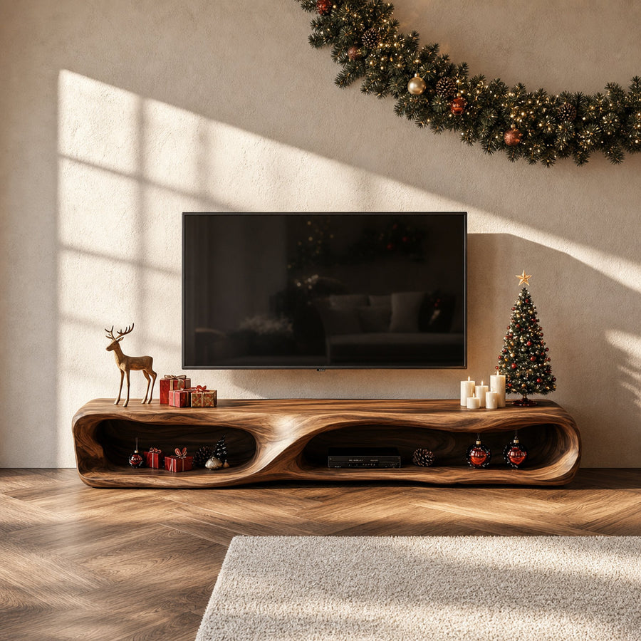 Rustic Holiday TV Stand Console Living Room Winter Decor