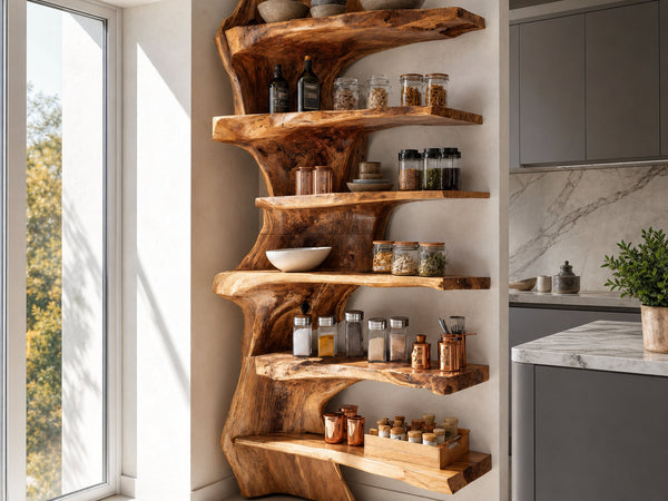 Riverline Steppe Live Edge Corner Shelf with Multiple Shelves