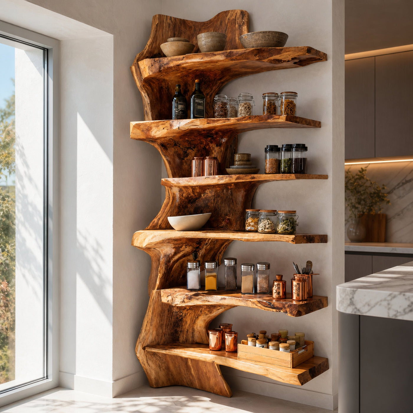 Rustic Live Edge Corner Shelf For Kitchen Or Pantry - product view 2