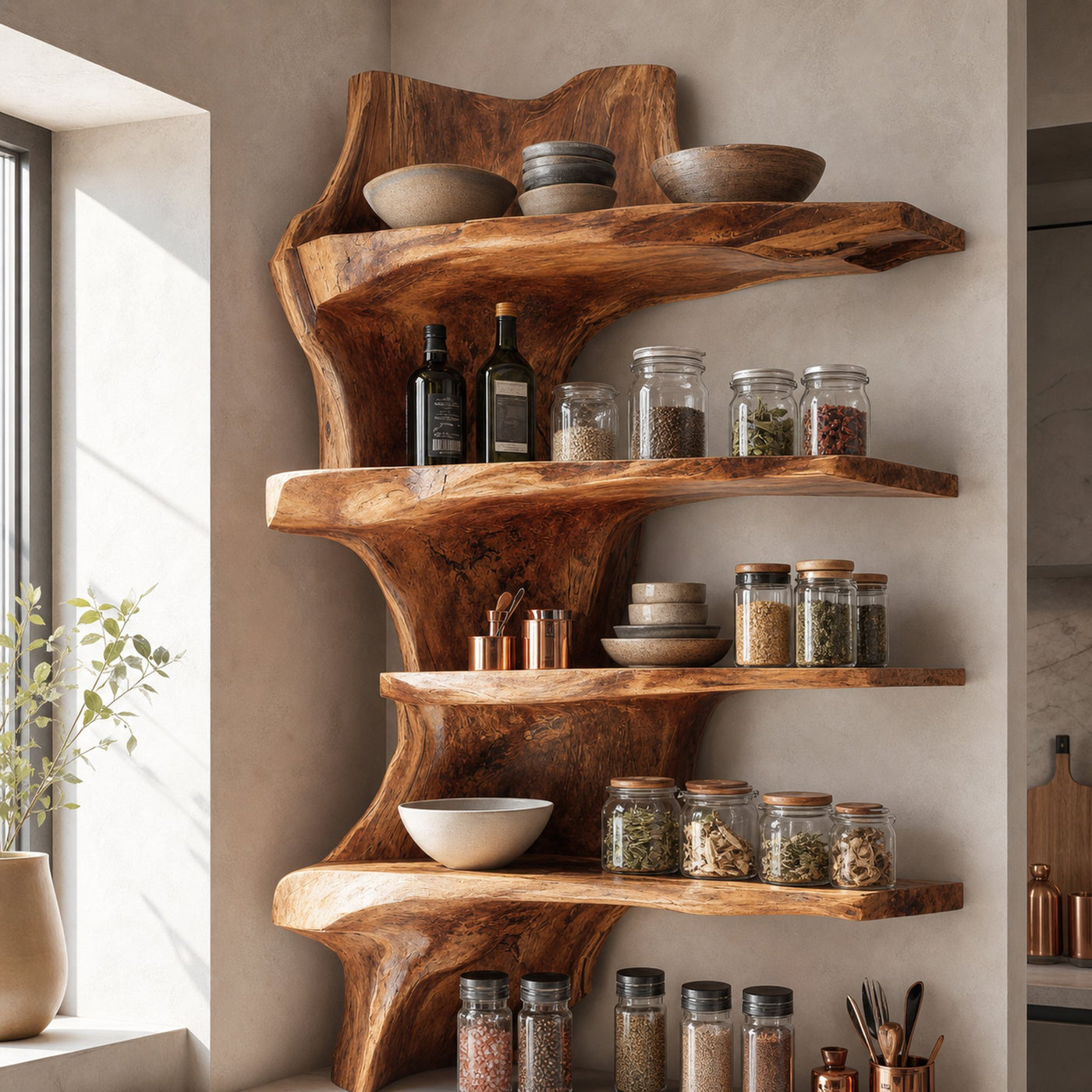Rustic Live Edge Corner Shelf For Kitchen Or Pantry - product view 3