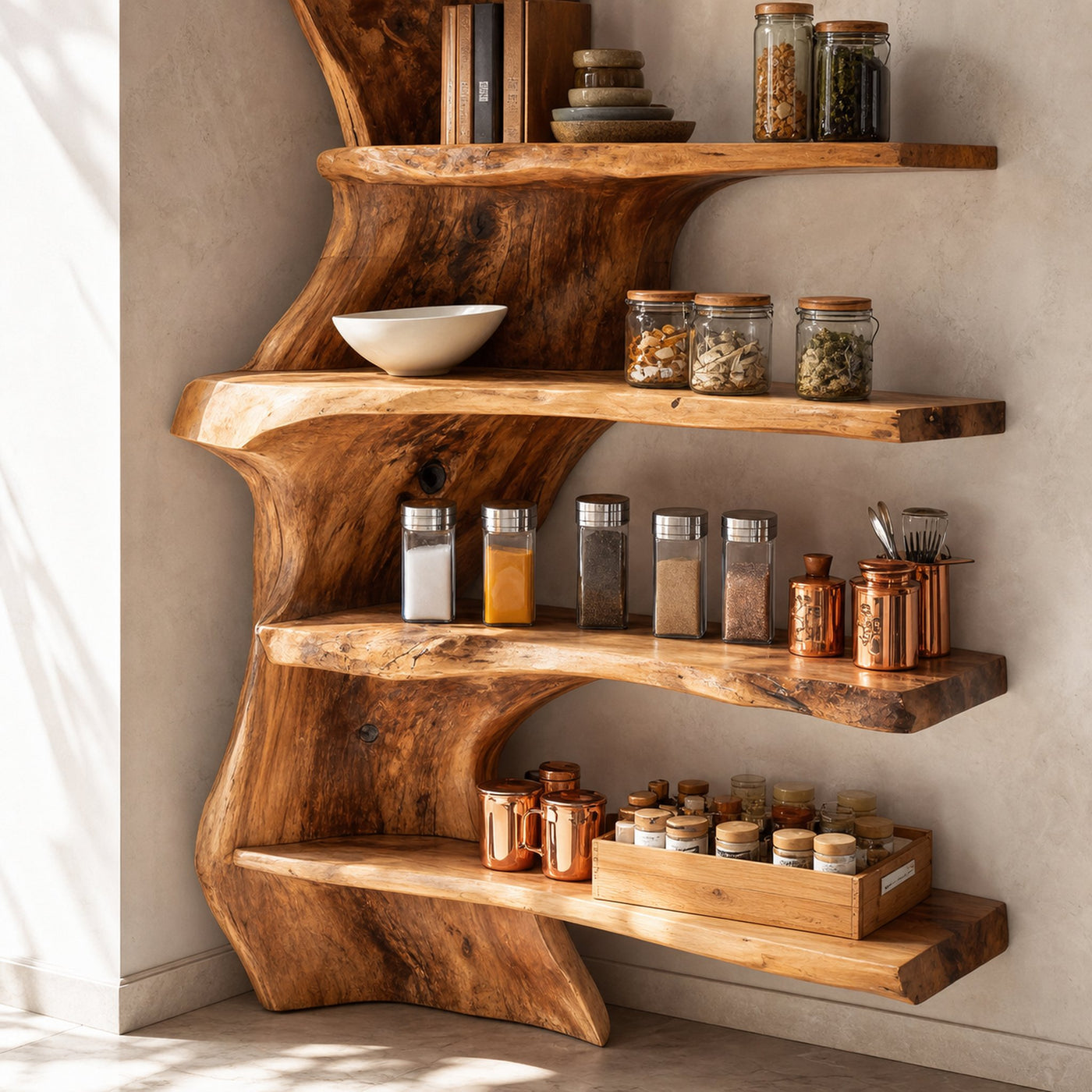 Rustic Live Edge Corner Shelf For Kitchen Or Pantry - product view 4
