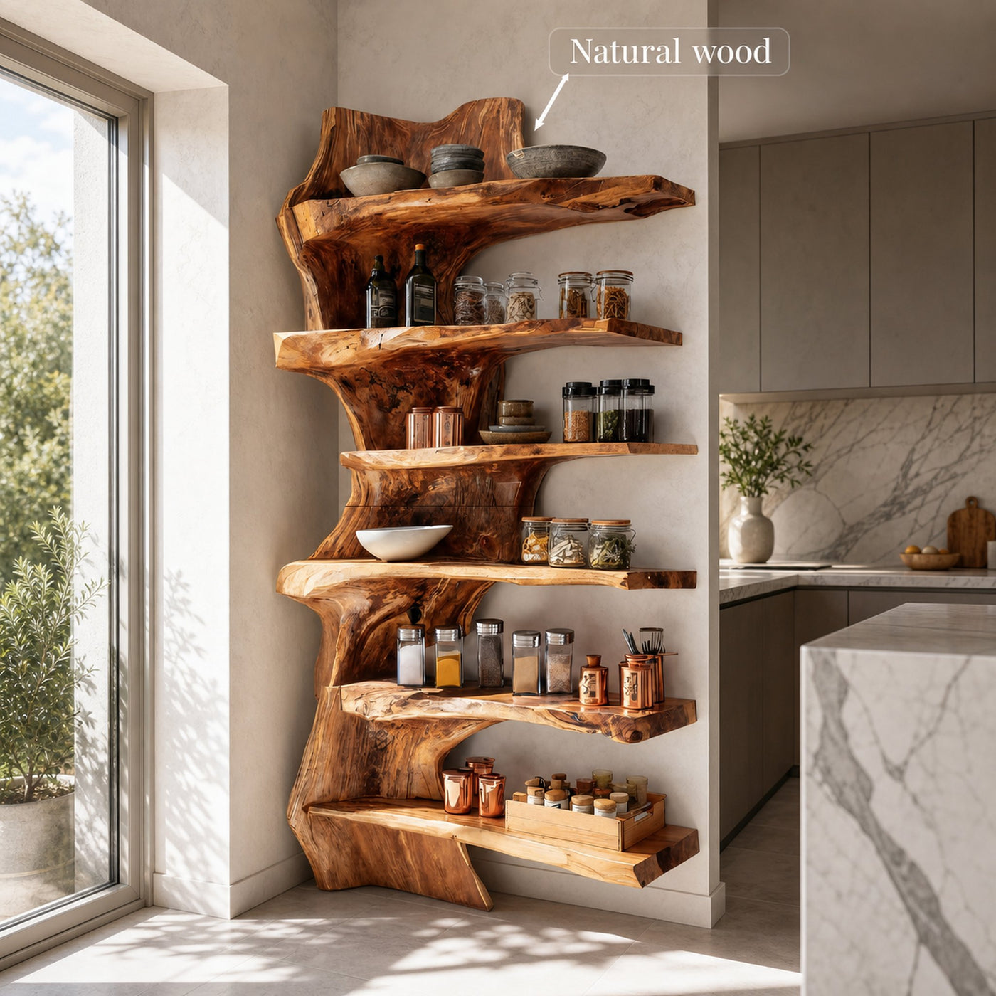 Rustic Live Edge Corner Shelf For Kitchen Or Pantry - product view 5