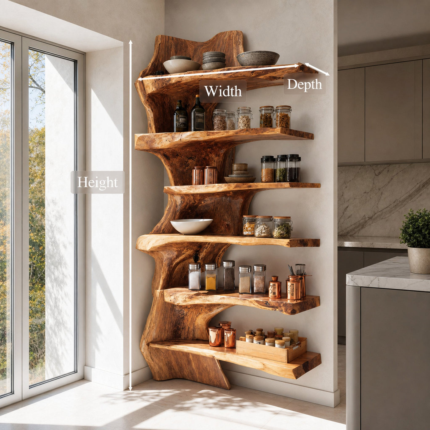 Rustic Live Edge Corner Shelf For Kitchen Or Pantry - product view 6