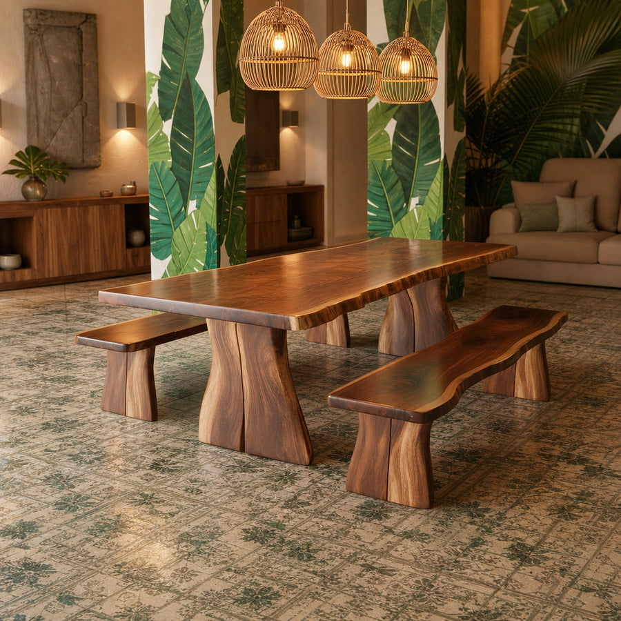Rustic Live Edge Dining Table Natural Finish Kitchen