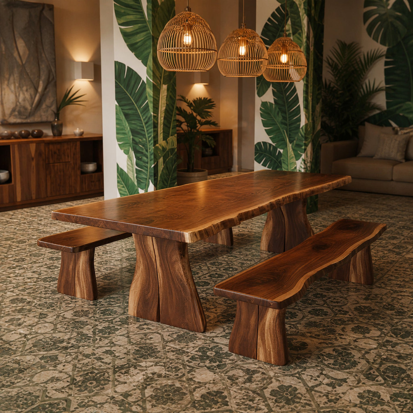 Rustic Live Edge Dining Table Natural Finish Kitchen - product view 2