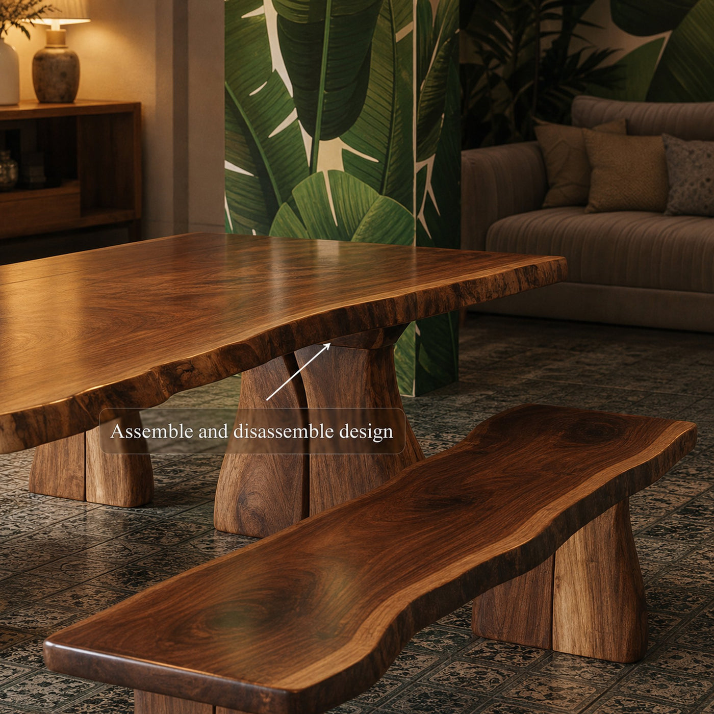 Rustic Live Edge Dining Table Natural Finish Kitchen - product view 3