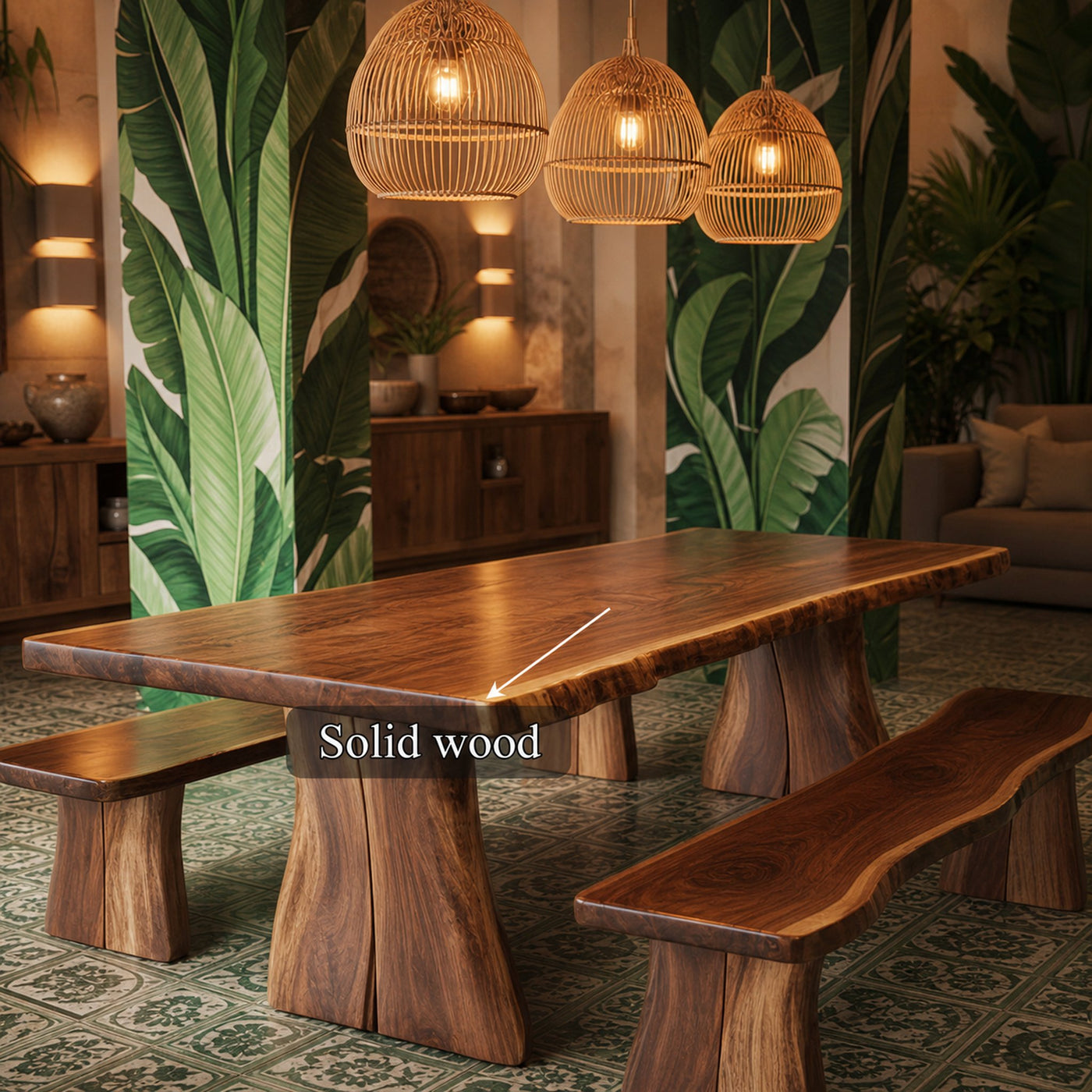 Rustic Live Edge Dining Table Natural Finish Kitchen - product view 4
