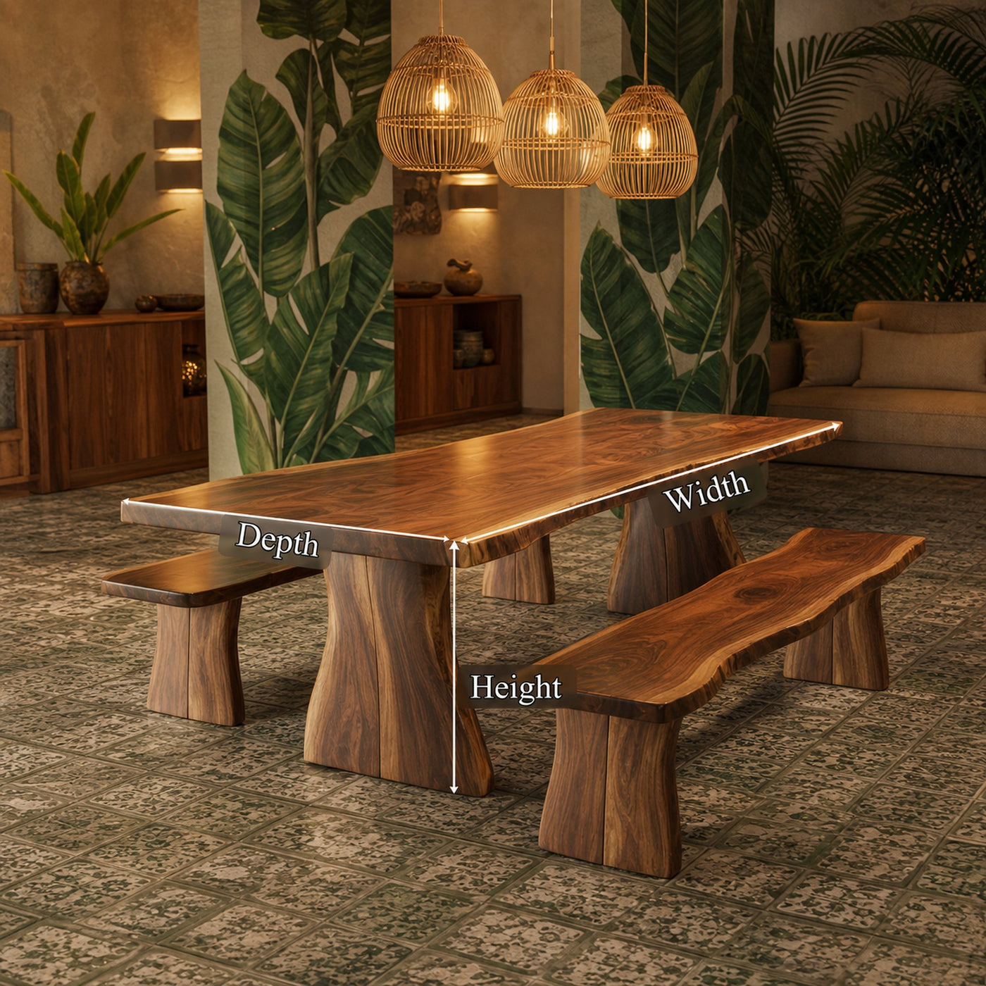 Rustic Live Edge Dining Table Natural Finish Kitchen - product view 5