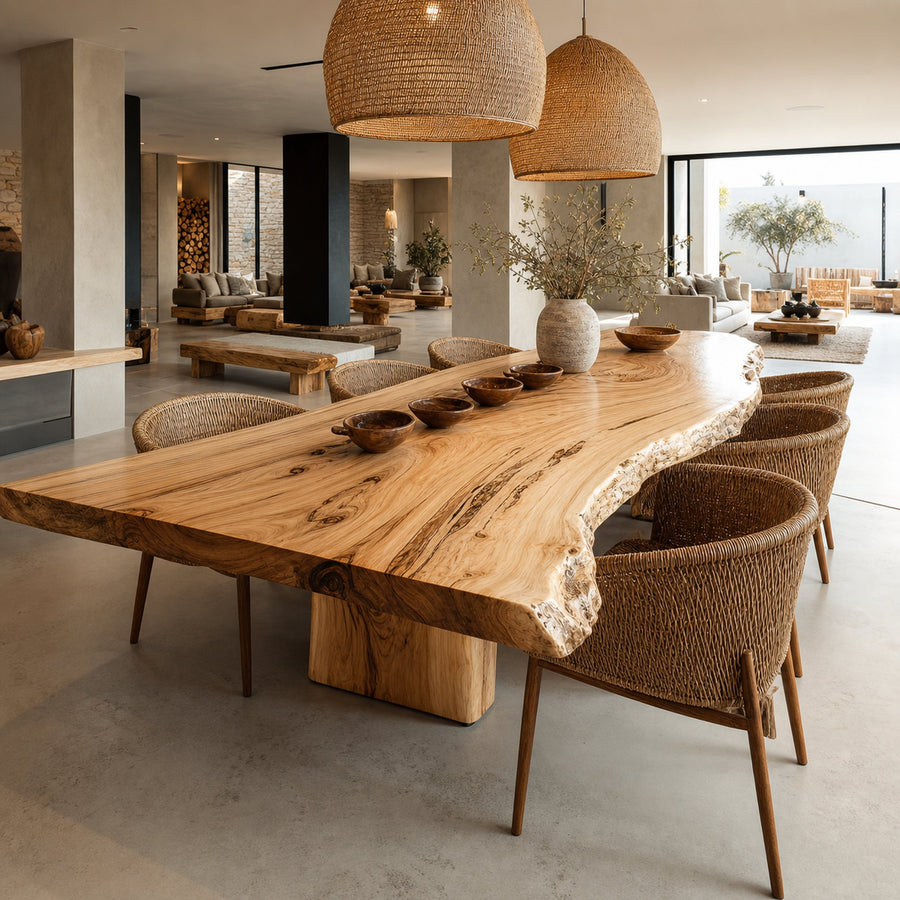 Rustic Live Edge Dining Table Open Kitchen