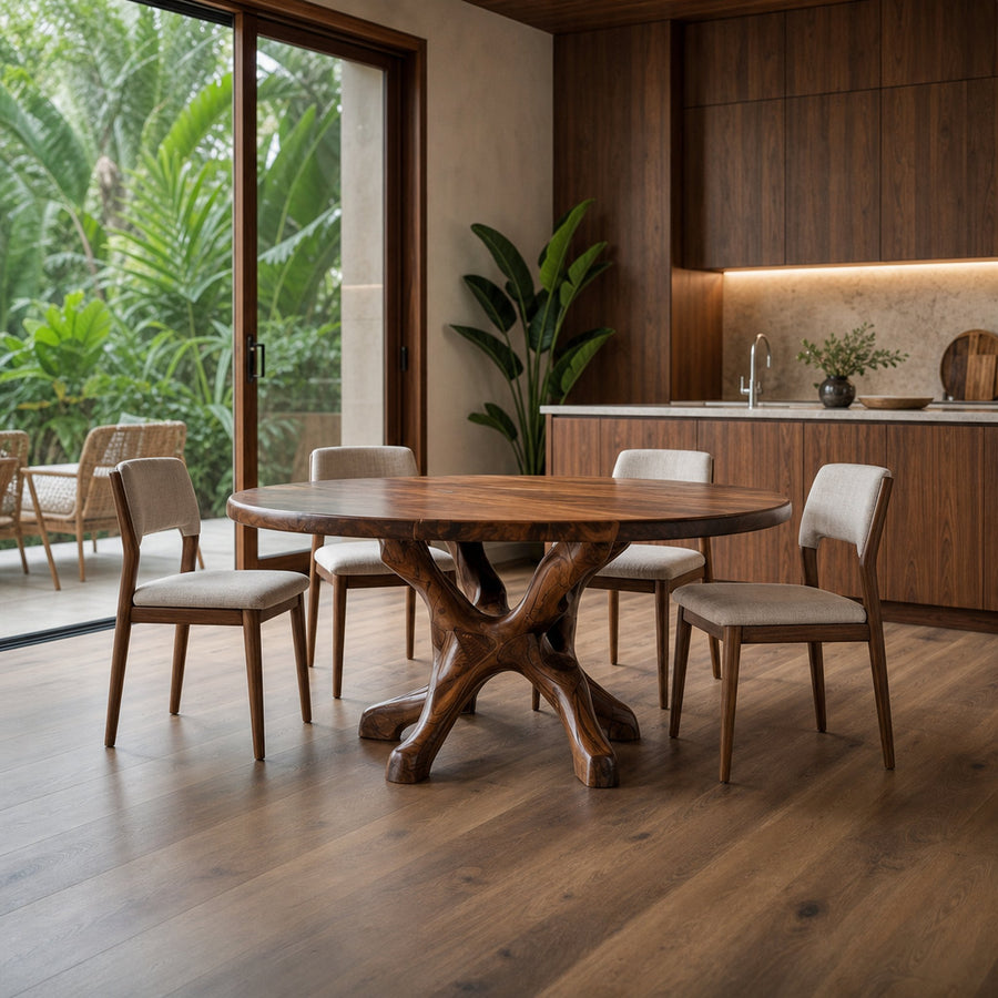 Rustic Live Edge Dining Table Root Base Kitchen