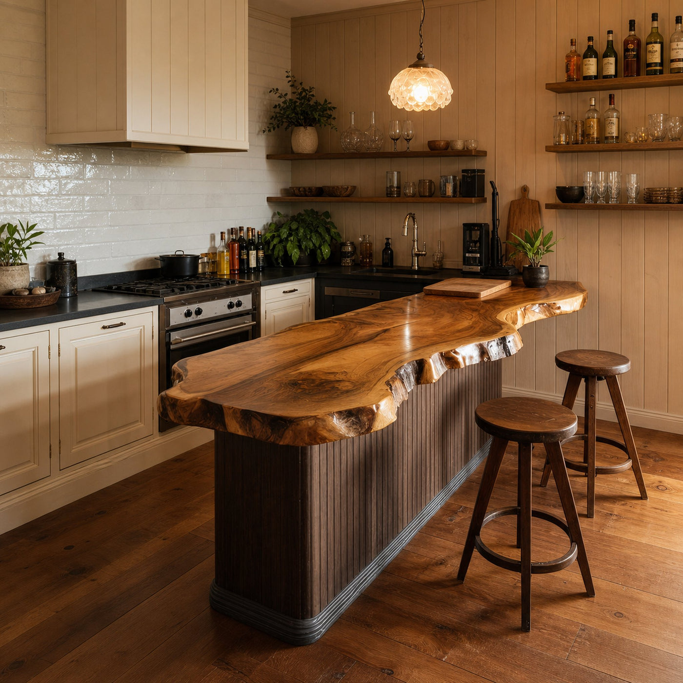 Rustic Live Edge Kitchen Island Countertop For Home Cooking And Social Dining