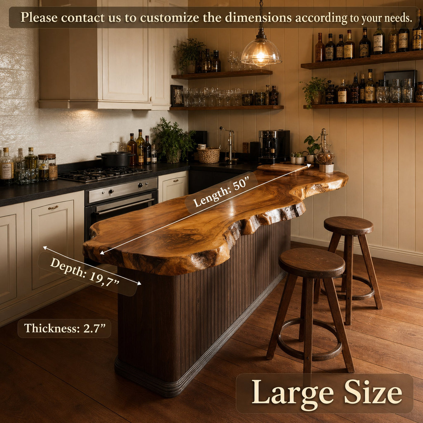 Rustic Live Edge Kitchen Island Countertop For Home Cooking And Social Dining - product view 4