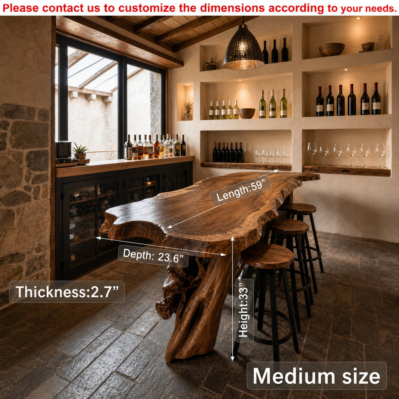 Rustic Live Edge Kitchen Island Table For Cozy Dining And Bar Gathering - product view 4