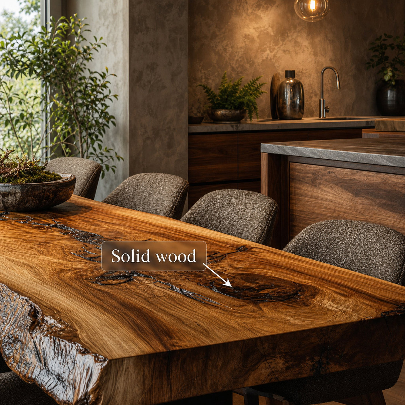 Rustic Live Edge Long Dining Table Living Space - product view 3