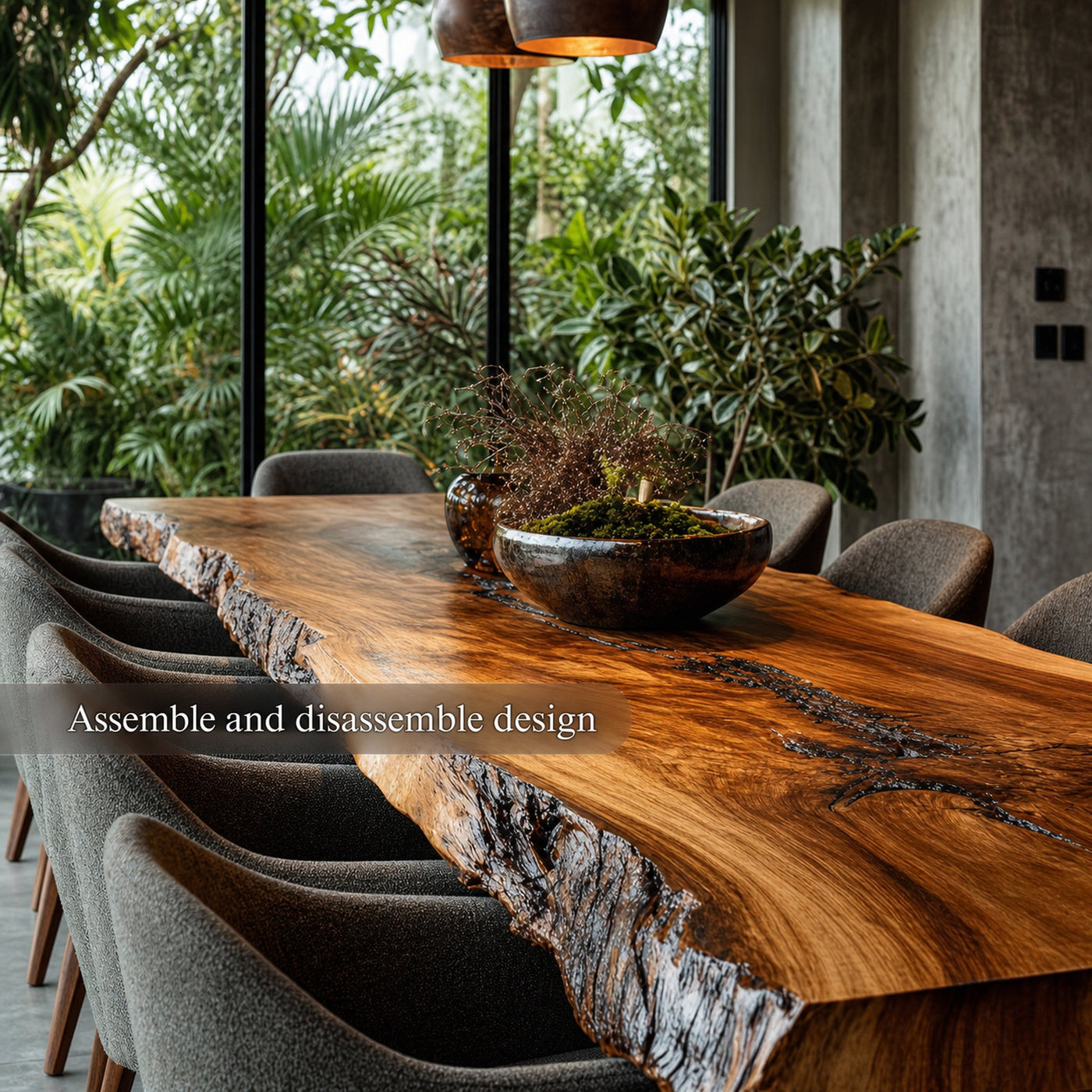 Rustic Live Edge Long Dining Table Living Space - product view 4