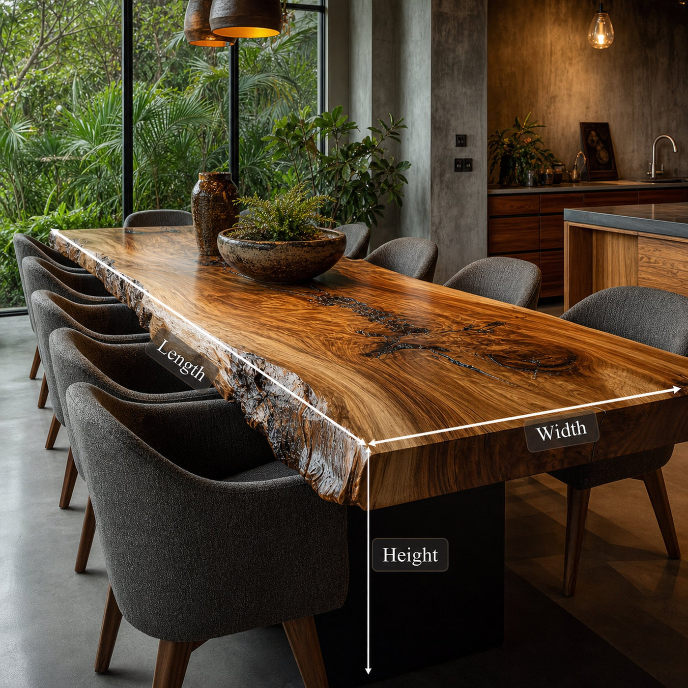 Rustic Live Edge Long Dining Table Living Space - product view 5