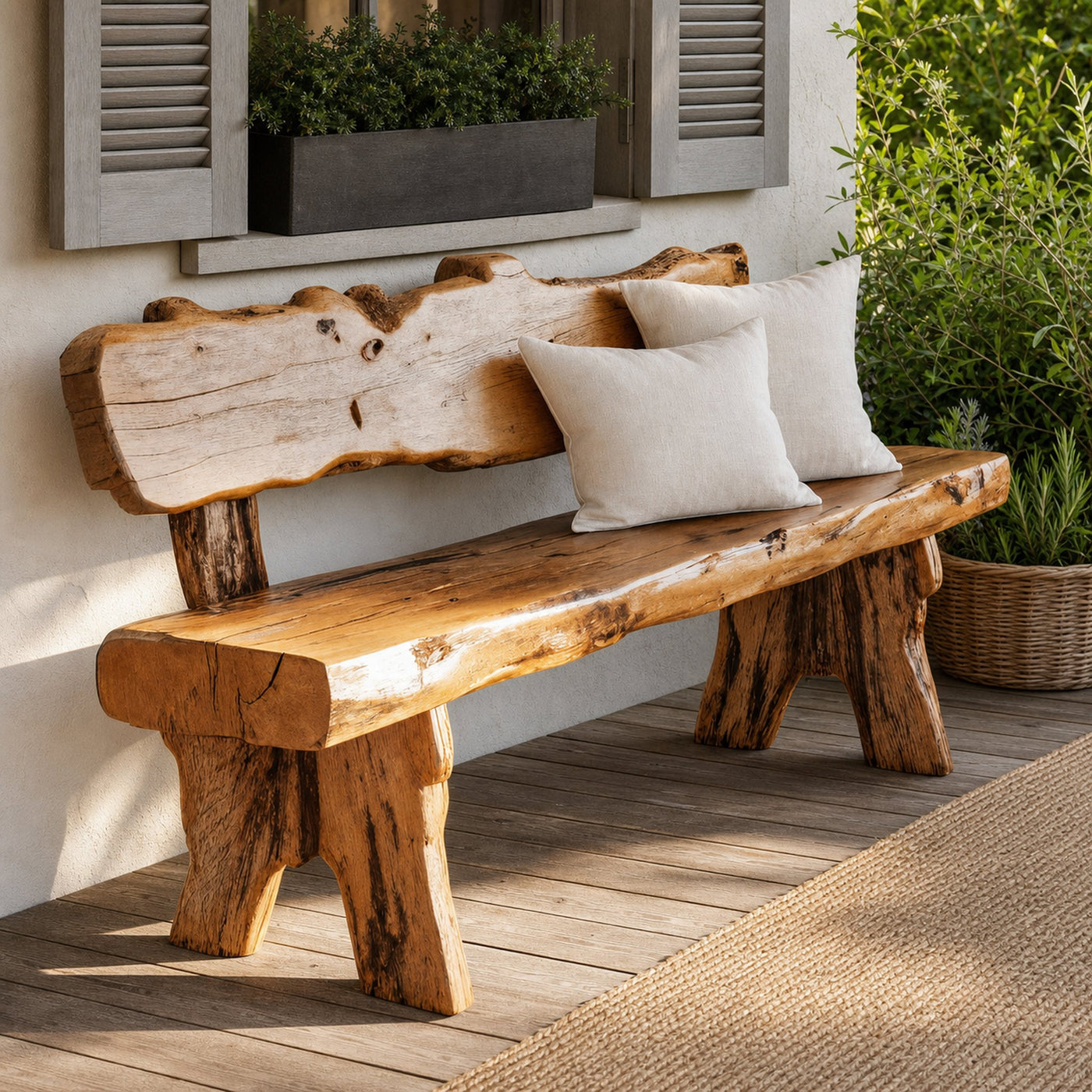 Rustic Live Edge Outdoor Wooden Bench With Backrest For Porch Or Garden - product view 2