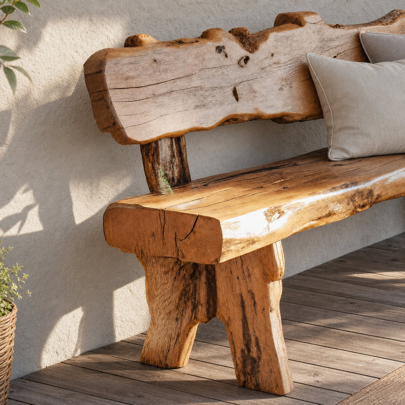 Rustic Live Edge Outdoor Wooden Bench With Backrest For Porch Or Garden - product view 3