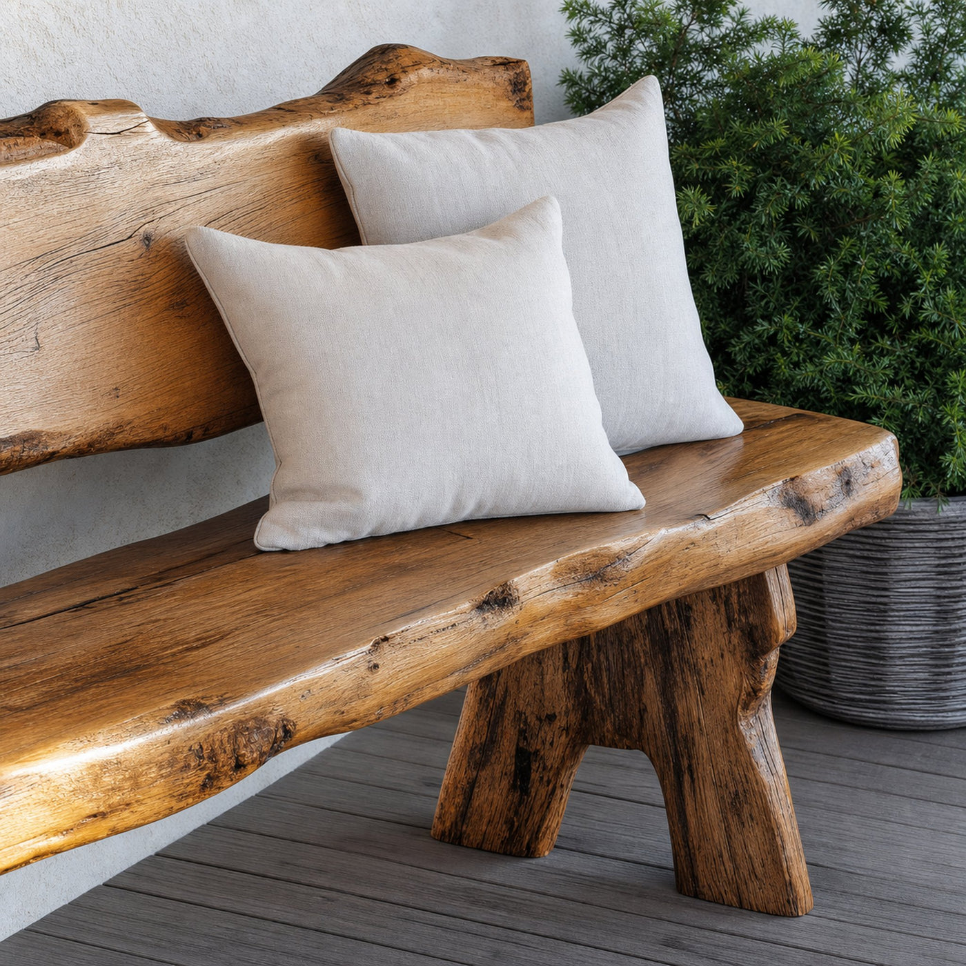 Rustic Live Edge Outdoor Wooden Bench With Backrest For Porch Or Garden - product view 4