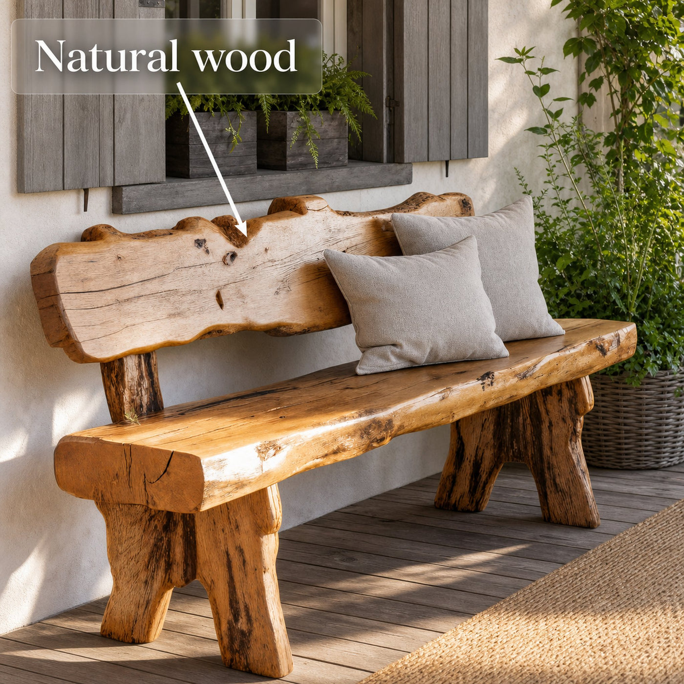 Rustic Live Edge Outdoor Wooden Bench With Backrest For Porch Or Garden - product view 5